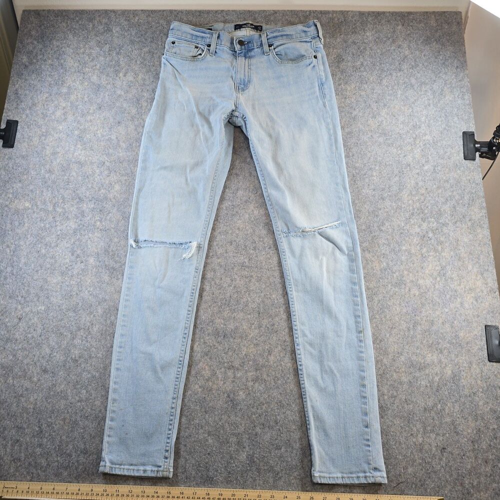 Hollister Skinny Epic Flex Men's Jeans Size 31 x 36 Light Wash Distressed Denim